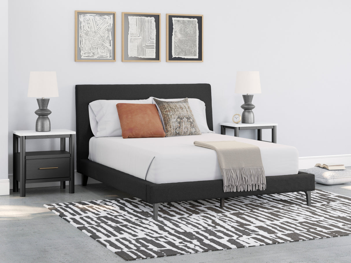 Lit complet Grand en tissu noir - Cadmori