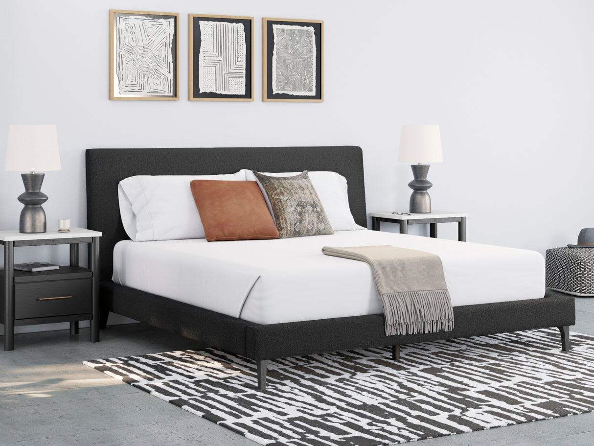 Lit complet Très grand en tissu noir - Cadmori