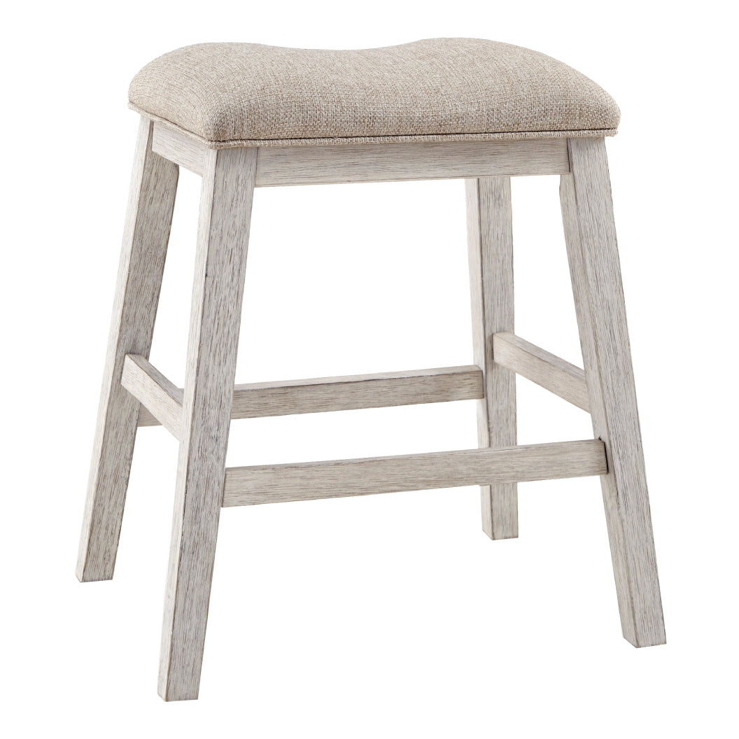 Ensemble de 2 tabourets de bar rembourrés et en bois blanc vieilli - Skempton