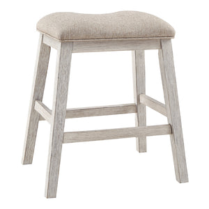 Ensemble de 2 tabourets de bar rembourrés et en bois blanc vieilli - Skempton
