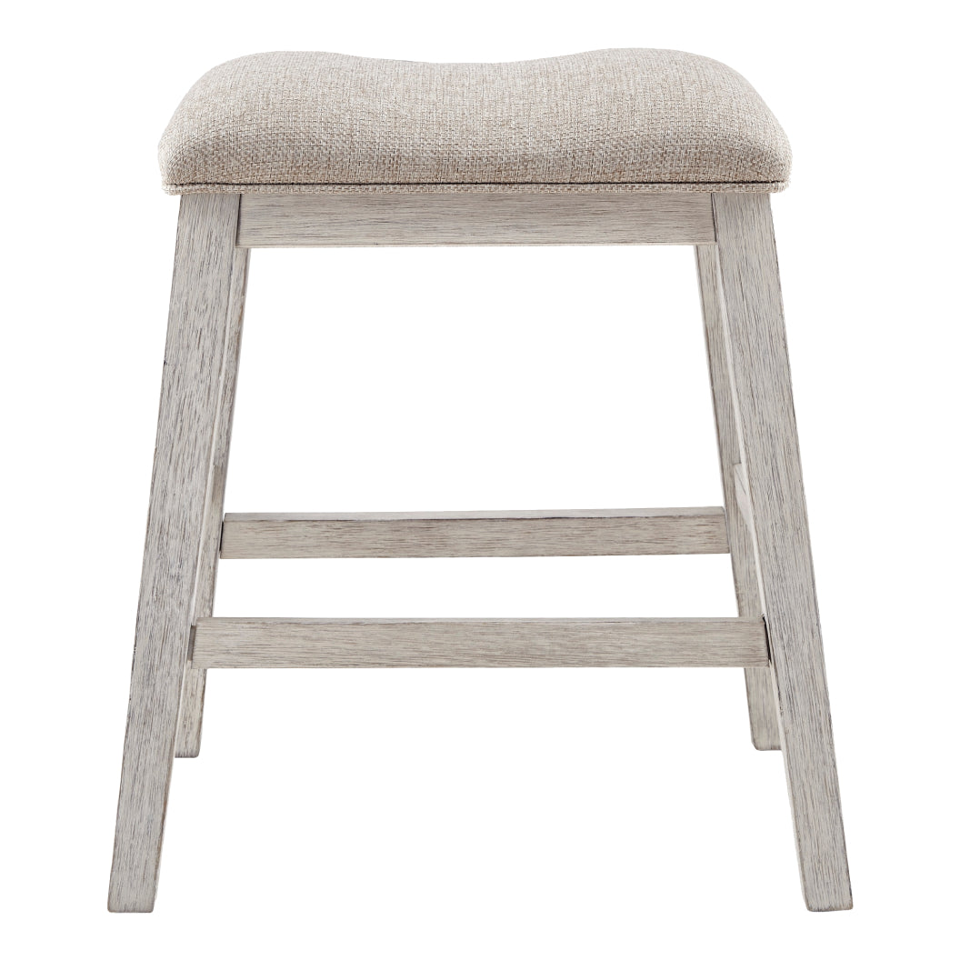 Ensemble de 2 tabourets de bar rembourrés et en bois blanc vieilli - Skempton