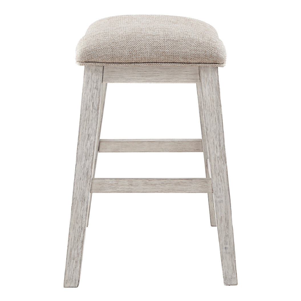 Ensemble de 2 tabourets de bar rembourrés et en bois blanc vieilli - Skempton