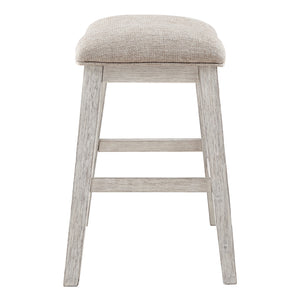 Ensemble de 2 tabourets de bar rembourrés et en bois blanc vieilli - Skempton