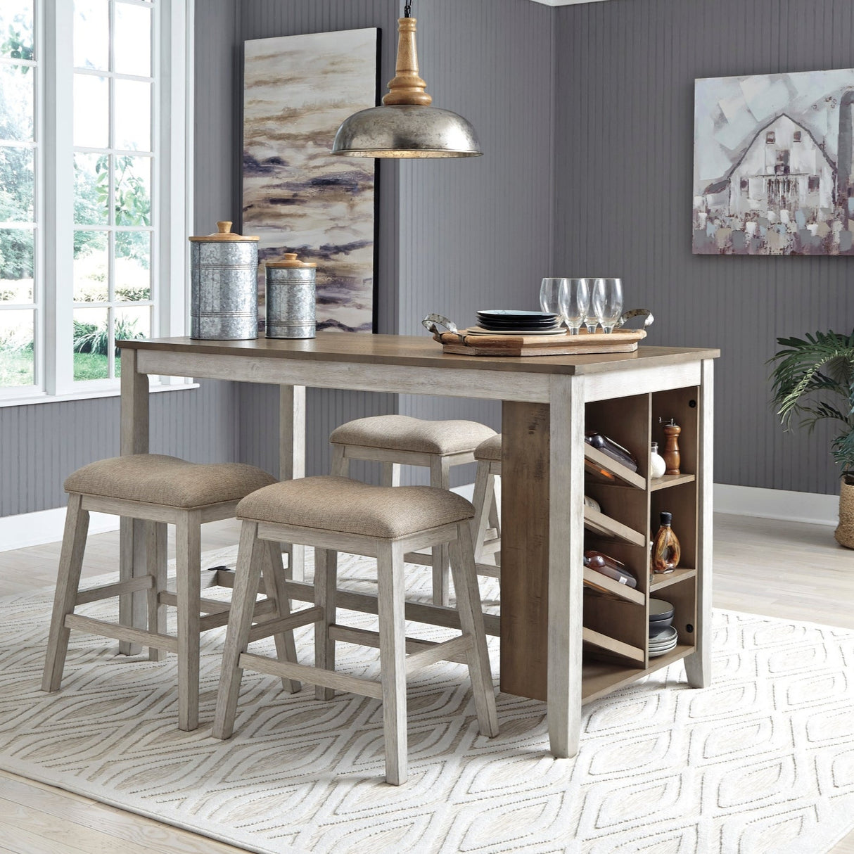 Table de salle à manger bois brune claire style bistro - Skempton