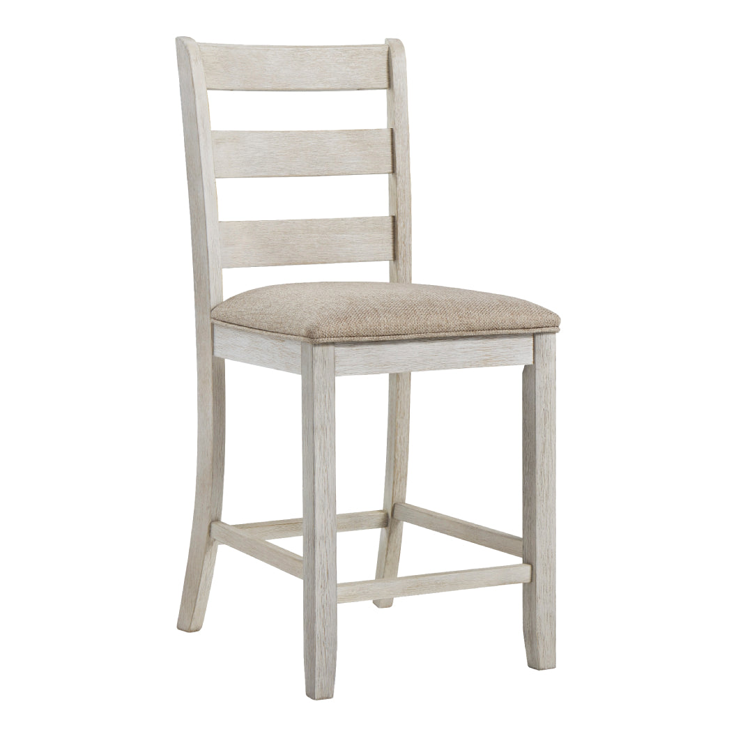 Ensemble de 2 tabourets de bar rembourrés et en bois blanc vieilli - Skempton