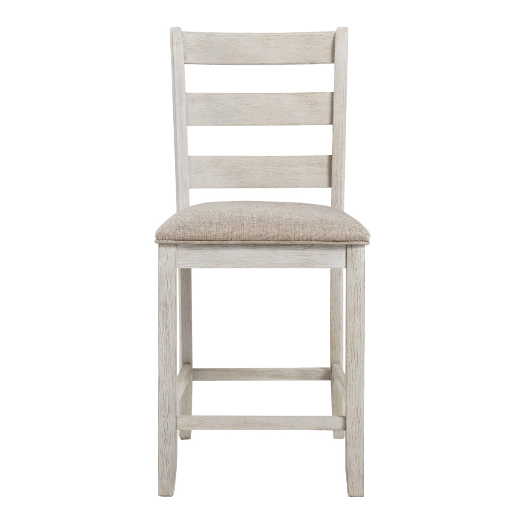 Ensemble de 2 tabourets de bar rembourrés et en bois blanc vieilli - Skempton