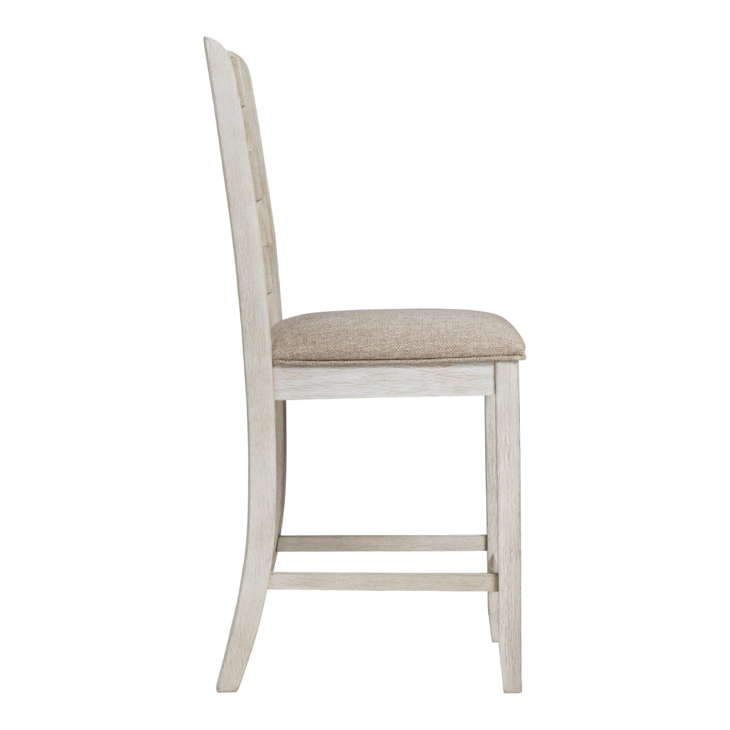 Ensemble de 2 tabourets de bar rembourrés et en bois blanc vieilli - Skempton