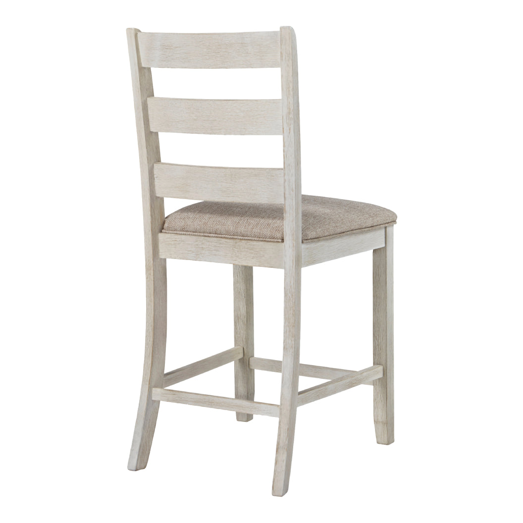 Ensemble de 2 tabourets de bar rembourrés et en bois blanc vieilli - Skempton