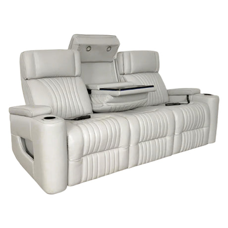 Sofa inclinable motorisé zéro gravité en cuir gris pâle avec table rabattable - K2180