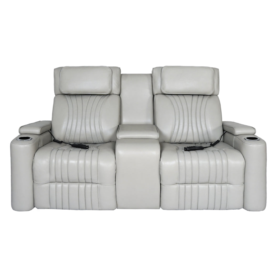 Causeuse en cuir gris zéro gravité motorisée avec console - K2180