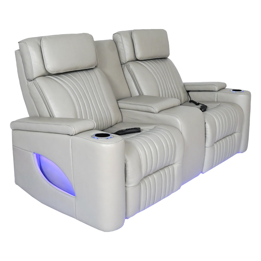 Causeuse en cuir gris zéro gravité motorisée avec console - K2180