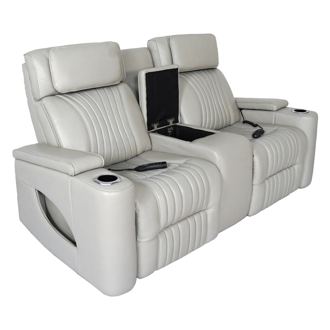 Causeuse en cuir gris zéro gravité motorisée avec console - K2180