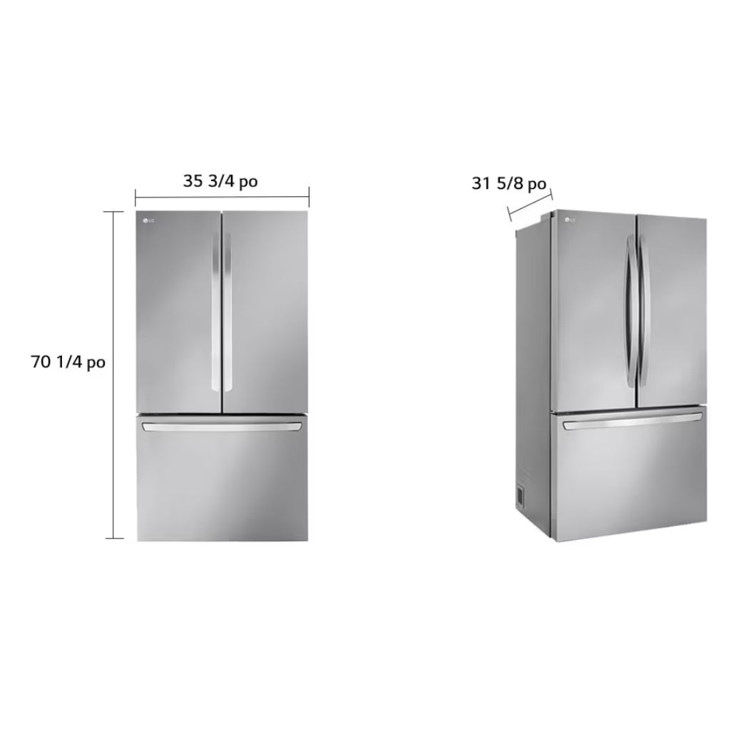 Réfrigérateur porte française 36 po 3 portes Inox Door Cooling