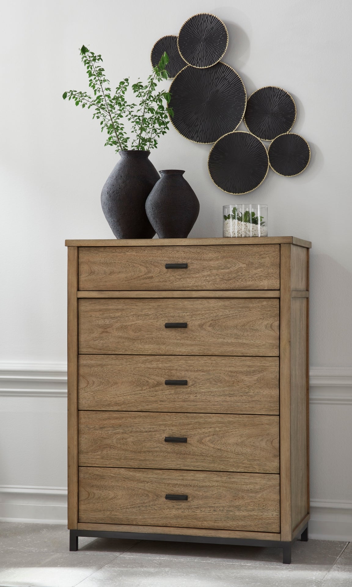 Commode à 5 tiroirs en bois brun clair - Tomtyn