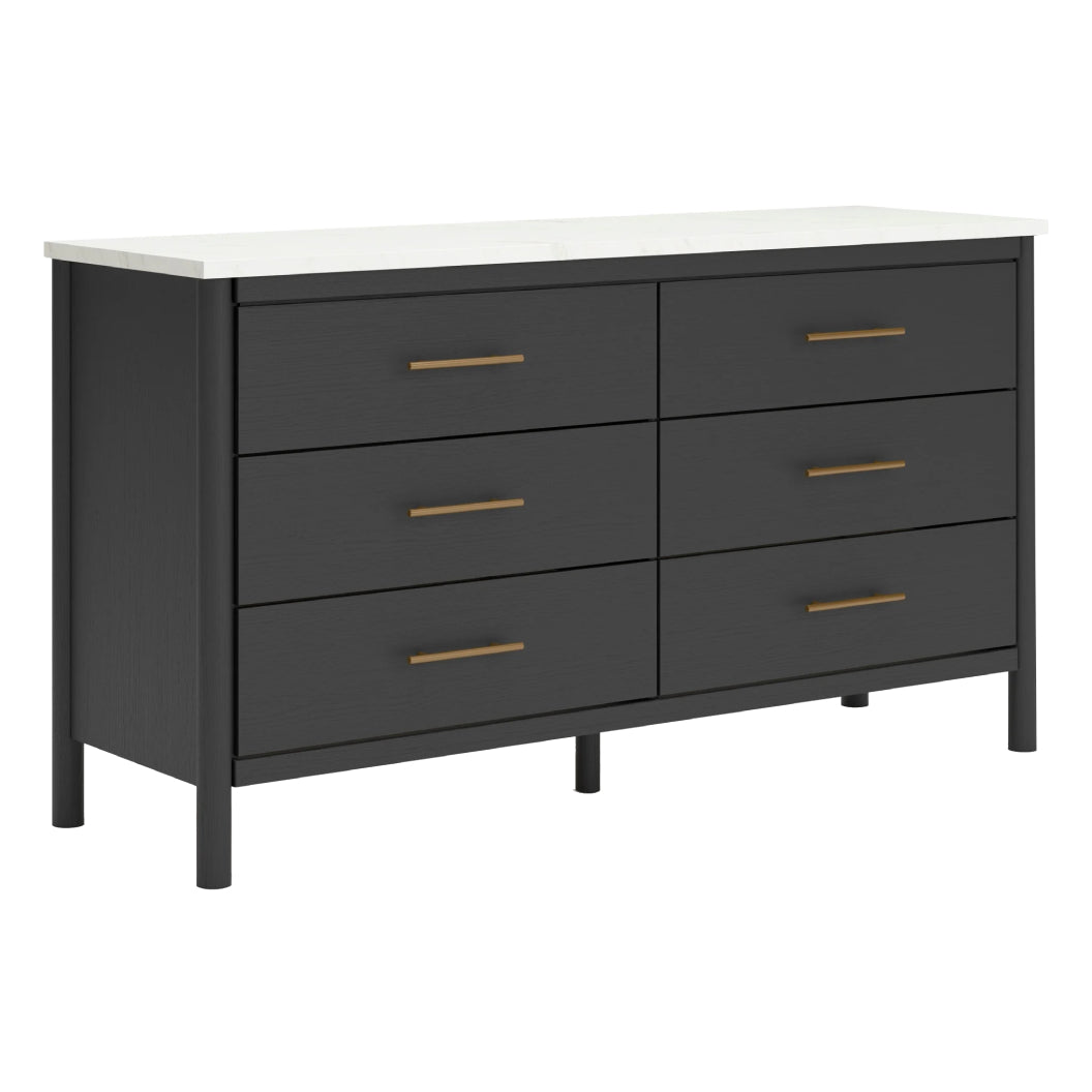 Bureau à 6 tiroirs en marbre blanc et bois noir - Cadmori