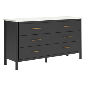Bureau à 6 tiroirs en marbre blanc et bois noir - Cadmori