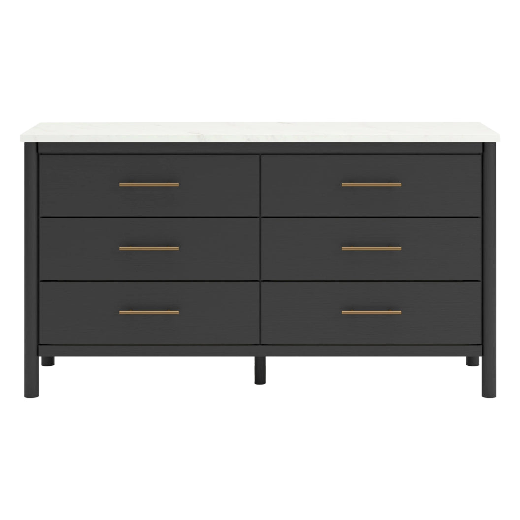 Bureau à 6 tiroirs en marbre blanc et bois noir - Cadmori