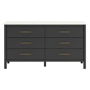 Bureau à 6 tiroirs en marbre blanc et bois noir - Cadmori