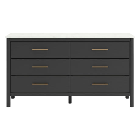 Bureau à 6 tiroirs en marbre blanc et bois noir - Cadmori
