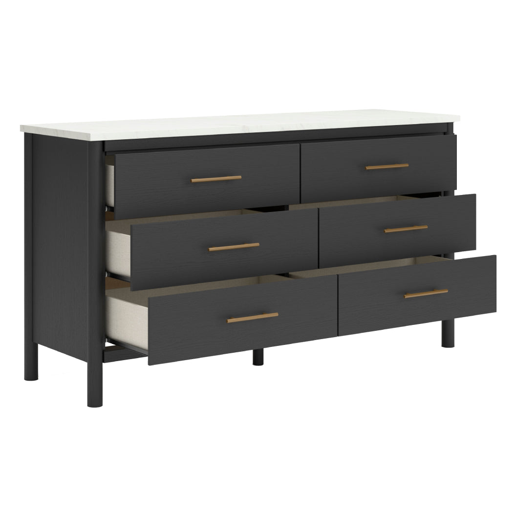 Bureau à 6 tiroirs en marbre blanc et bois noir - Cadmori