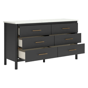 Bureau à 6 tiroirs en marbre blanc et bois noir - Cadmori