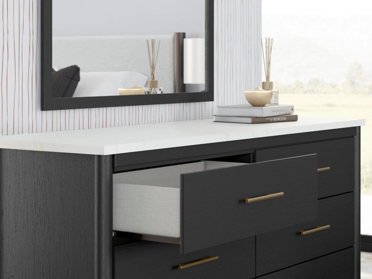 Bureau à 6 tiroirs en marbre blanc et bois noir - Cadmori