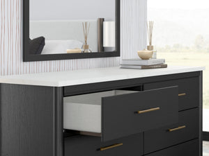 Bureau à 6 tiroirs en marbre blanc et bois noir - Cadmori