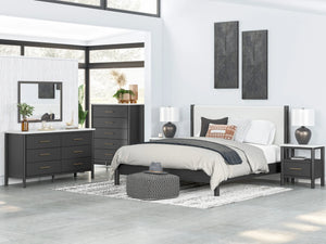 Bureau à 6 tiroirs en marbre blanc et bois noir - Cadmori