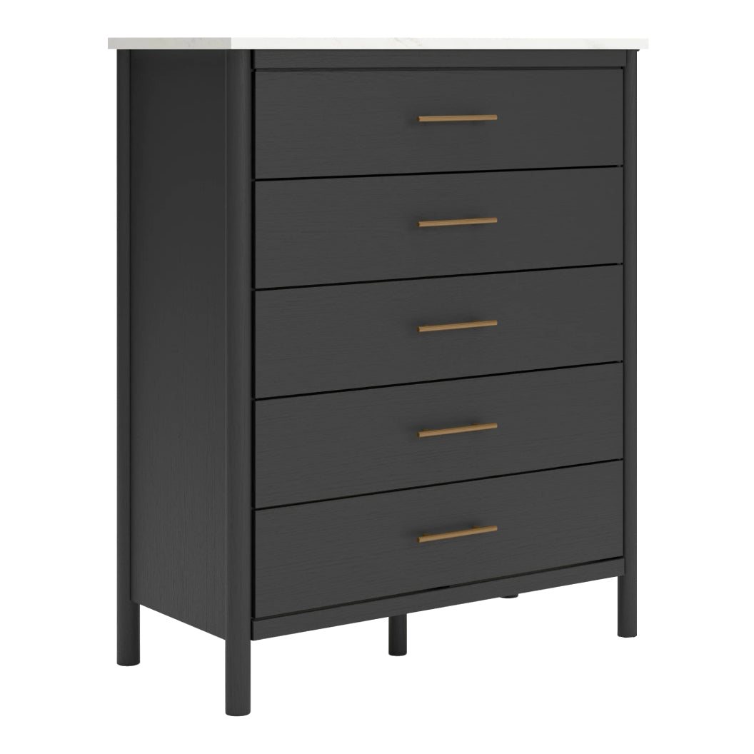 Commode à 5 tiroirs en marbre blanc et bois noir
