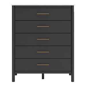 Commode à 5 tiroirs en marbre blanc et bois noir