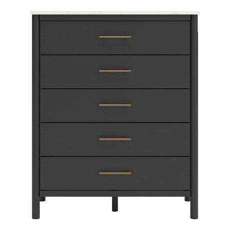 Commode à 5 tiroirs en marbre blanc et bois noir