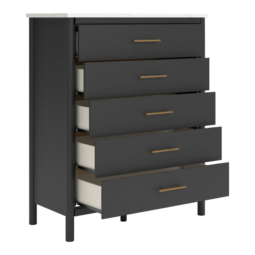 Commode à 5 tiroirs en marbre blanc et bois noir
