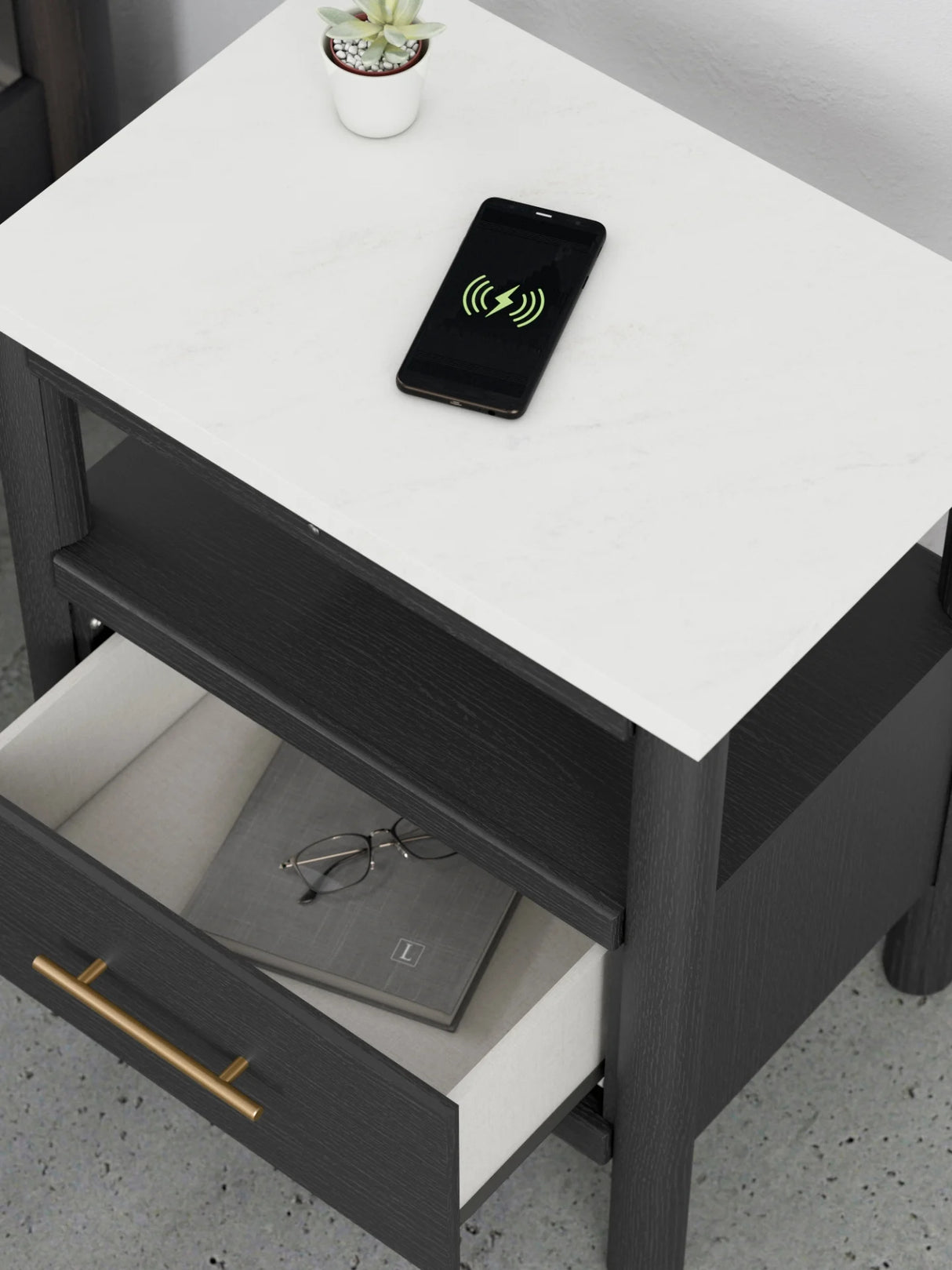 Table de chevet Noir et marbre en bois - Cadmori