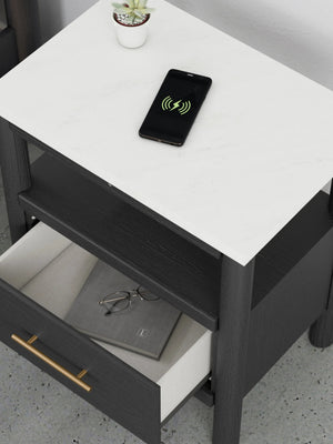 Table de chevet Noir et marbre en bois - Cadmori