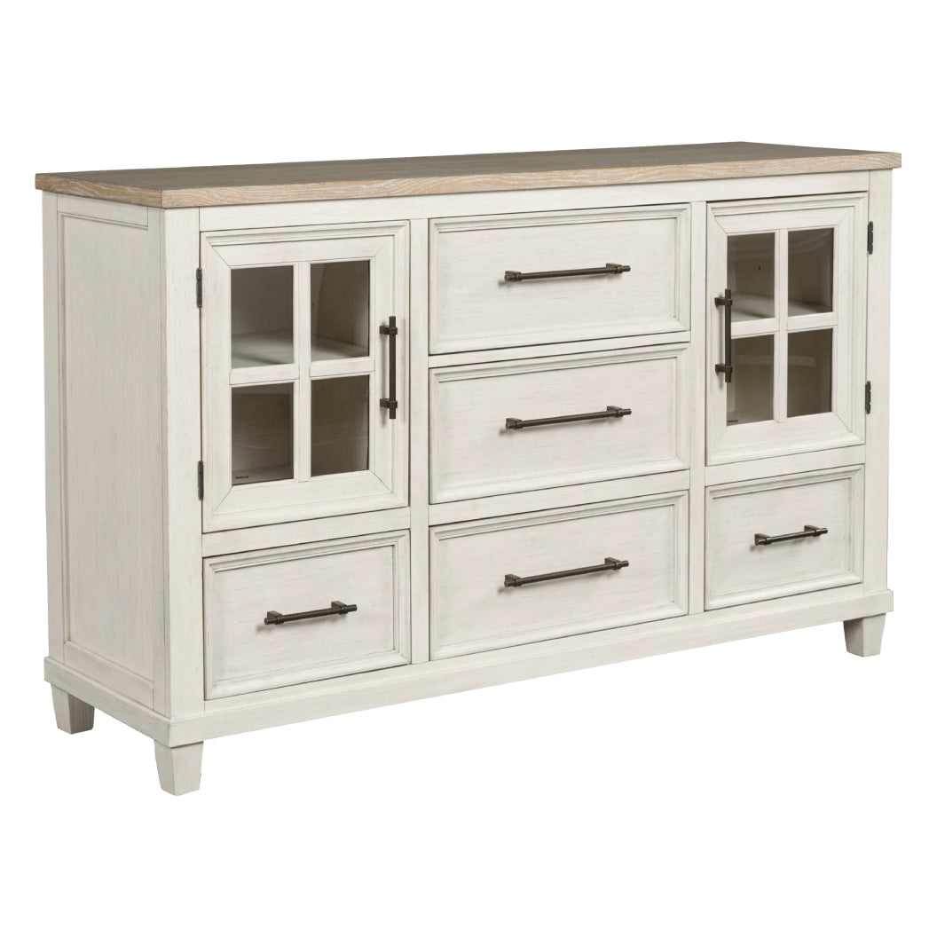 Bureau à 5 tiroirs et 2 portes en bois bicolore - Shaybrock