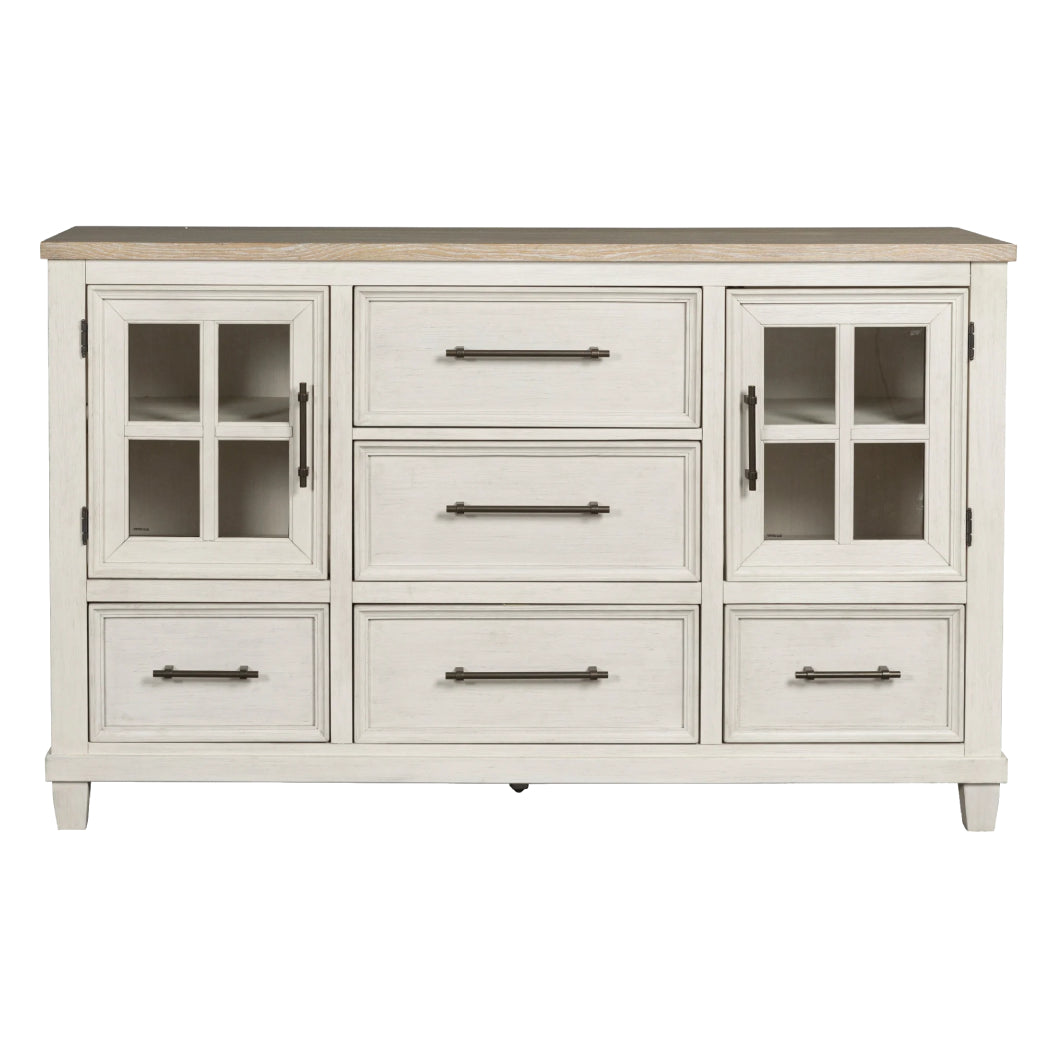 Bureau à 5 tiroirs et 2 portes en bois bicolore - Shaybrock