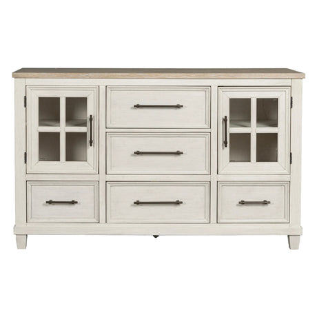 Bureau à 5 tiroirs et 2 portes en bois bicolore - Shaybrock