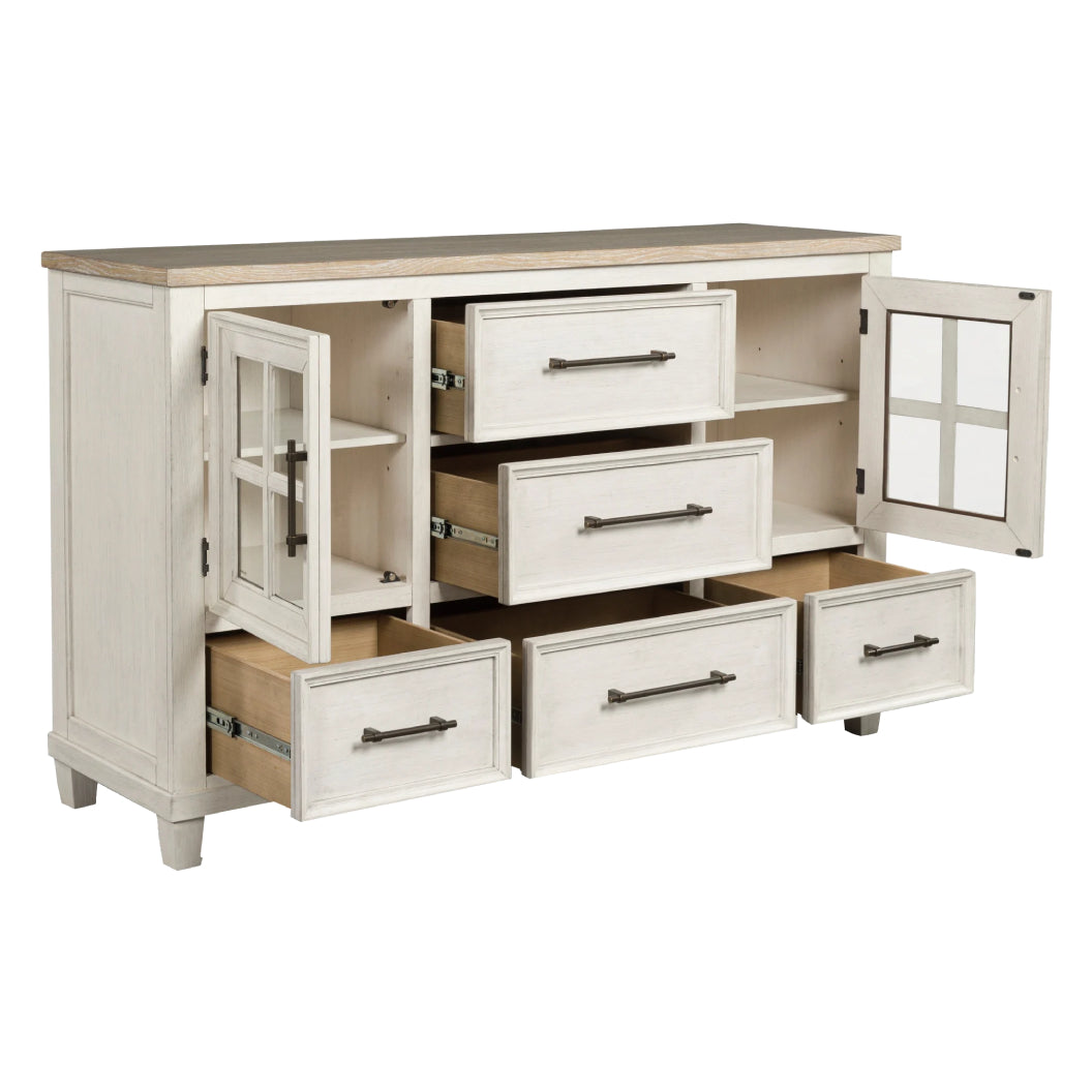 Bureau à 5 tiroirs et 2 portes en bois bicolore - Shaybrock