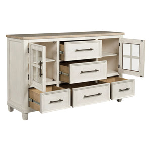 Bureau à 5 tiroirs et 2 portes en bois bicolore - Shaybrock