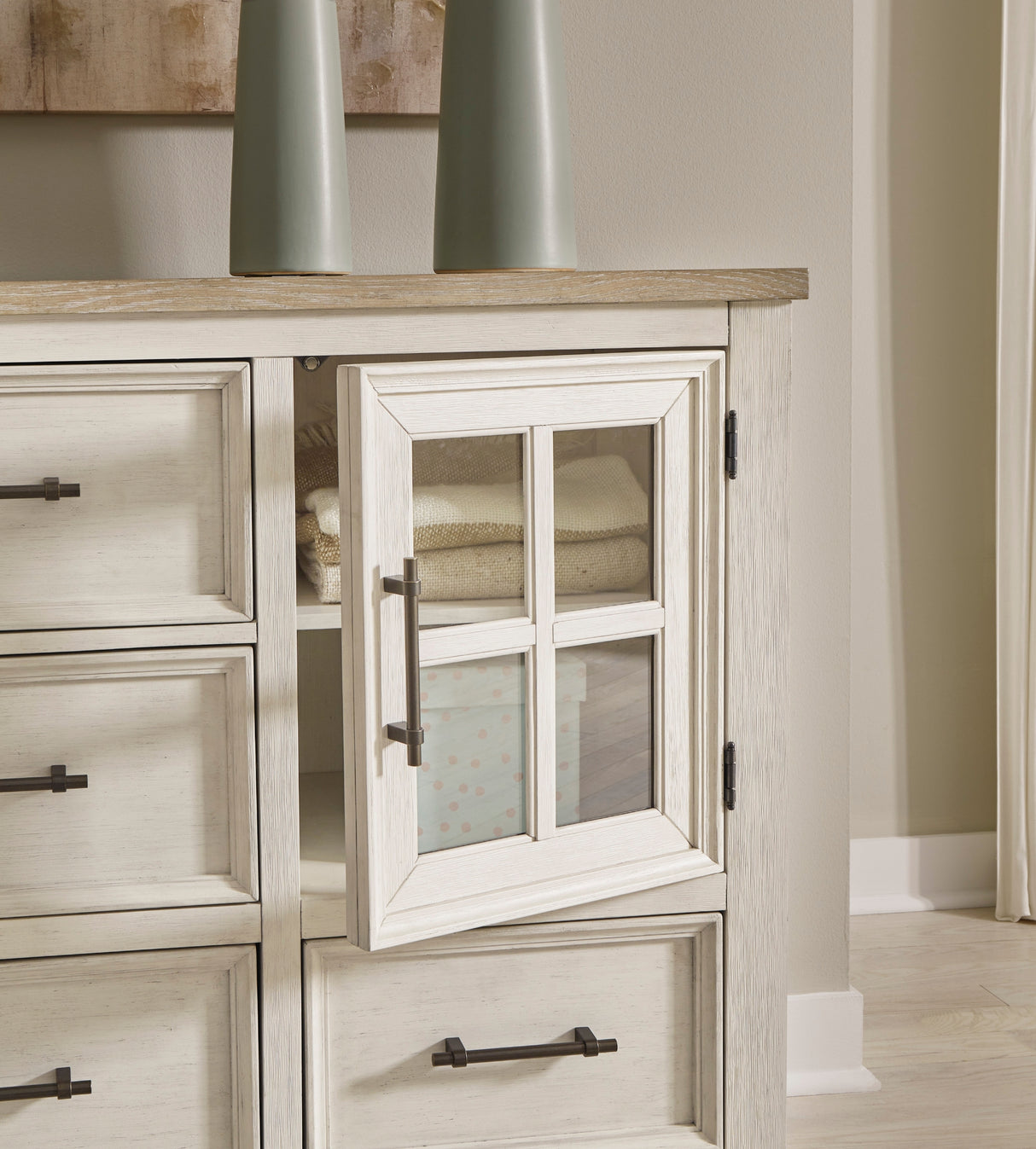Bureau à 5 tiroirs et 2 portes en bois bicolore - Shaybrock