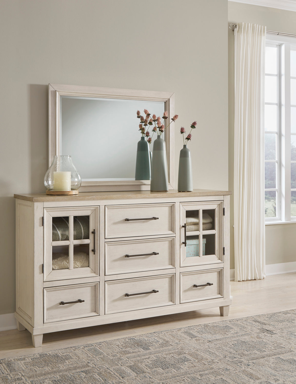 Bureau à 5 tiroirs et 2 portes en bois bicolore - Shaybrock