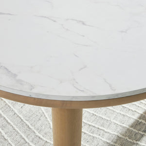 Table de salle à manger bois brune claire marbre - Sawdyn