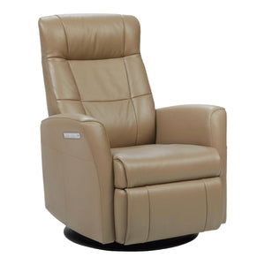 Fauteuil berçant, pivotant et inclinable motorisé en cuir beige foncé - Namsen Nordic