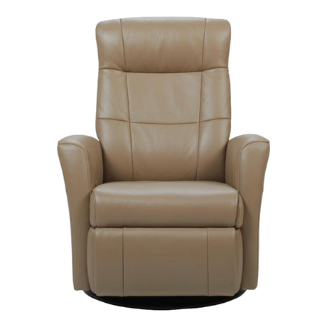 Fauteuil berçant, pivotant et inclinable motorisé en cuir beige foncé - Namsen Nordic