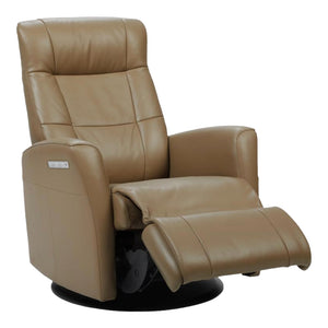 Fauteuil berçant, pivotant et inclinable motorisé en cuir beige foncé - Namsen Nordic