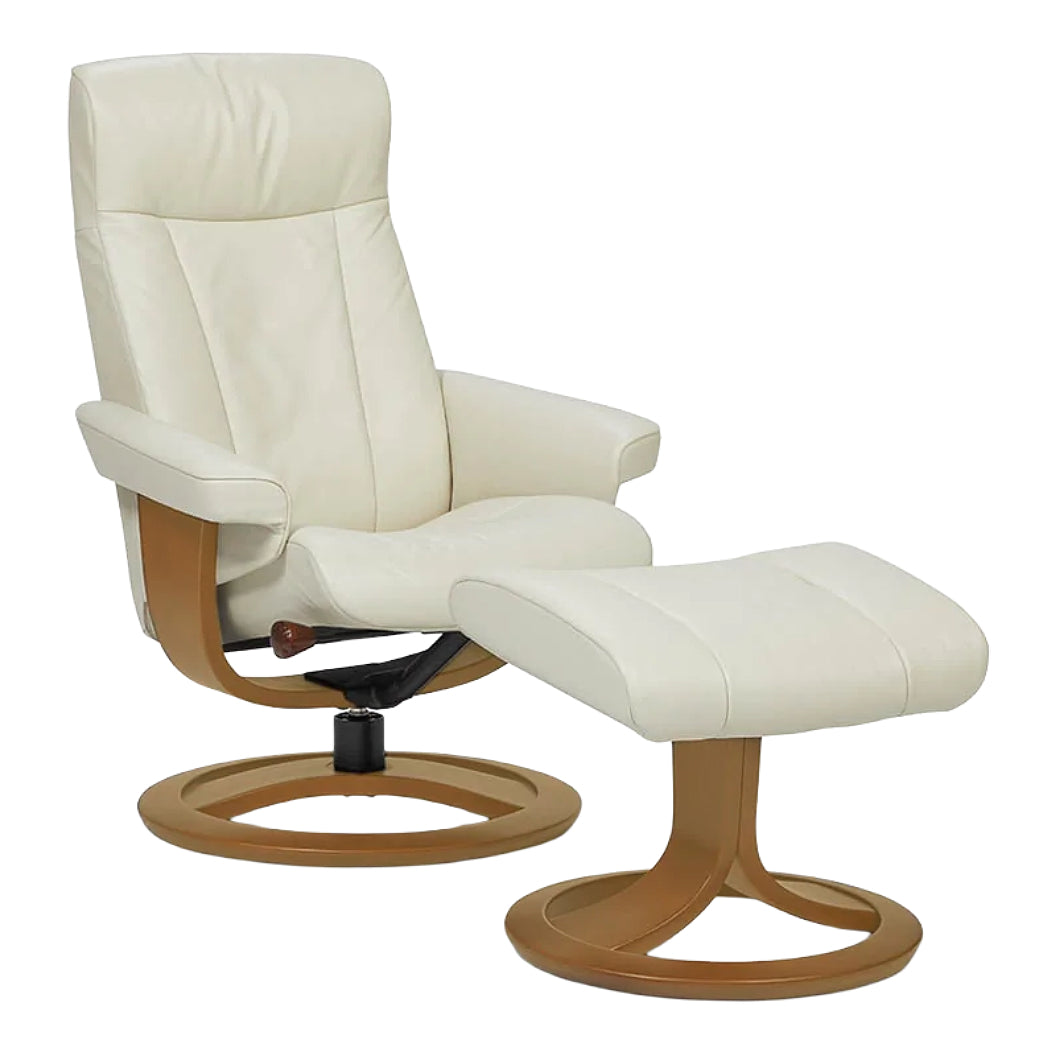 Fauteuil pivotant et inclinable en cuir ivoire avec repose-pieds - Otra Nordic