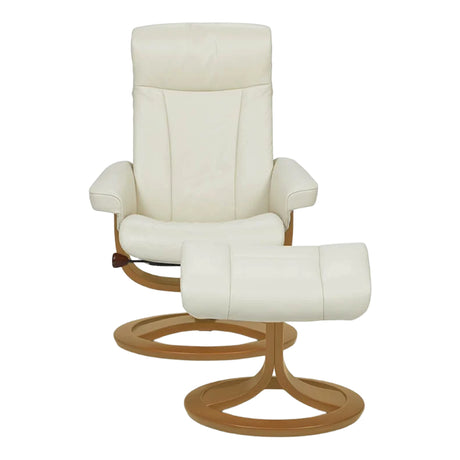 Fauteuil pivotant et inclinable en cuir ivoire avec repose-pieds - Otra Nordic
