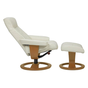 Fauteuil pivotant et inclinable en cuir ivoire avec repose-pieds - Otra Nordic