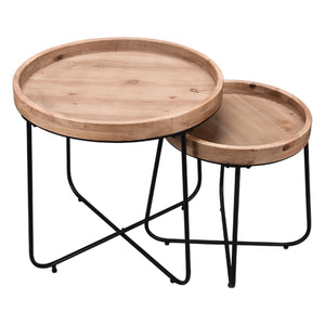 Table d'appoint ronde en bois naturel et métal noir - Jil