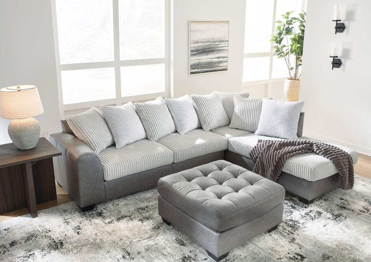 Ottoman aspect cuir gris surdimensionné - Clairette